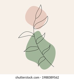Branch with leaves in an abstract line art style for use as a print or web design