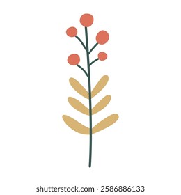 Branch with leaves and berries, isolated, vector illustration, design
