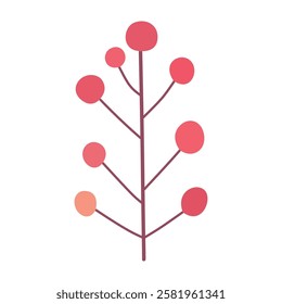 Branch with leaves and berries, isolated,pink, red, vector illustration, design
