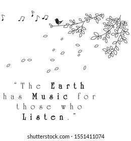 Branch with leaves, bird with quote - Vector
