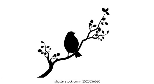 Branch Leaves Bird Silhouette Illustration Stock Vector (Royalty Free ...