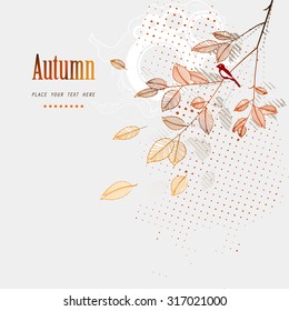 The branch with leaves and birds - autumn background