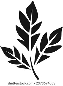 Branch, leaves black silhouettes. Isolated on white background hand drawn