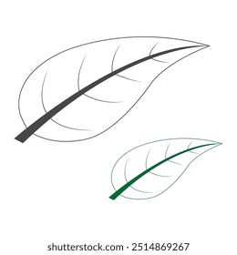 Branch, leaves black silhouettes set. Isolated on white background hand drawn, Nature logo design template with line art and leaf element 