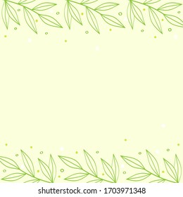 Branch with leaves decorative frame on light green background