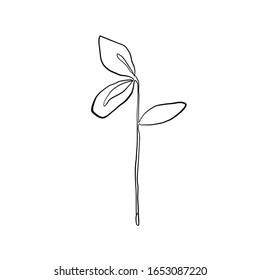 Branch with leaves drawn in one continuous line, a botanical silhouette in a minimalist style