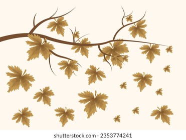 Branch with leaves falling because it is autumn.