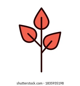 branch leaves foliage nature vector illustration line fill icon