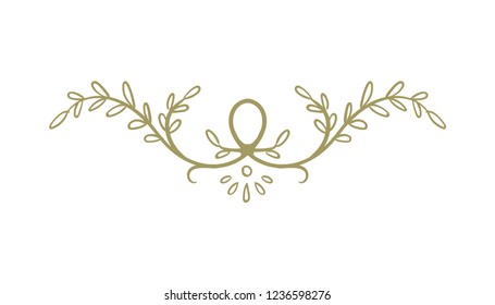 Branch with leaves hand drawn ornaments, handmade illustration.