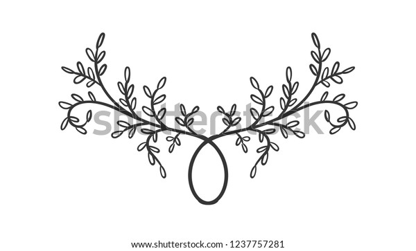 Branch with leaves hand drawn ornaments,\
handmade illustration.