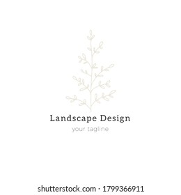 A branch with leaves. Hand drawn simple floral logo template. Vector illustration. For branding and business identity.