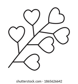 branch with leaves in heart shape over white background, line style, vector illustration