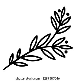 Branch, leaves icon. Line art. White background. Social media icon. Business concept. Sign, symbol, web element. Tattoo template. Website pictogram.