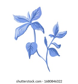 Branch with leaves isolated. Stylized floral in indigo colors. vector element design for greeting, wedding