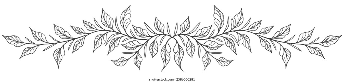 branch with leaves line art vector illustration
