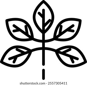 Branch with leaves line icon. Botanical outline vector sign. Plant linear style pictogram. Foliage symbol, logo illustration. Editable stroke.