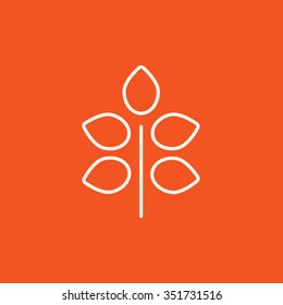 Branch with leaves line icon for web, mobile and infographics. Vector white icon isolated on red background.