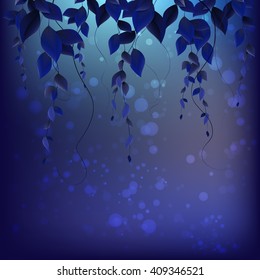 branch with leaves on an abstract background with spots. vector