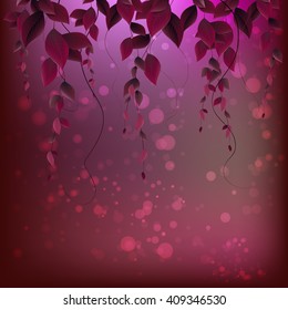 branch with leaves on an abstract background with spots. vector