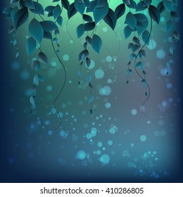 branch with leaves on an abstract background with spots. vector