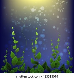 branch with leaves on an abstract background with spots. vector