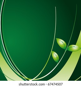 A branch with leaves on a green background. Vector illustration