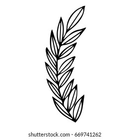 Branch with leaves on white background vector illustration. Doodle style. Design icon, print, logo, poster, symbol, decor, textile, paper, card. 