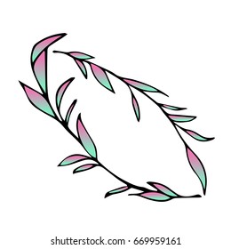 Branch with leaves on white background vector illustration. Doodle style. Design icon, print, logo, poster, symbol, decor, textile, paper, card. 