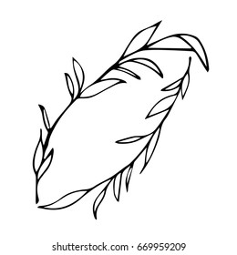 Branch with leaves on white background vector illustration. Doodle style. Design icon, print, logo, poster, symbol, decor, textile, paper, card. 