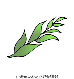 Branch with leaves on white background vector illustration. Doodle style. Design icon, print, logo, poster, symbol, decor, textile, paper, card. 
