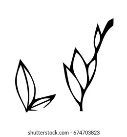 Branch with leaves on white background vector illustration. Doodle style. Design icon, print, logo, poster, symbol, decor, textile, paper, card. 