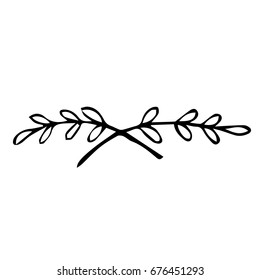 Branch with leaves on white background vector illustration. Doodle style. Design icon, print, logo, poster, symbol, decor, textile, paper, card. 