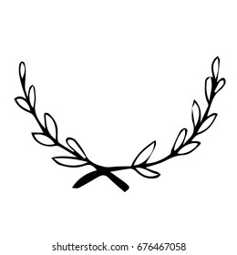 Branch with leaves on white background vector illustration. Doodle style. Design icon, print, logo, poster, symbol, decor, textile, paper, card. 
