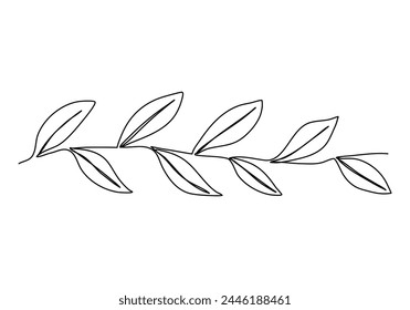 Branch with leaves. One line drawing vector illustration.
