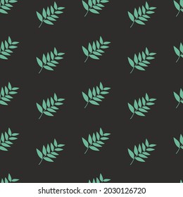 branch with leaves. plant seamless stylish print for clothing or print. blue bush on black background