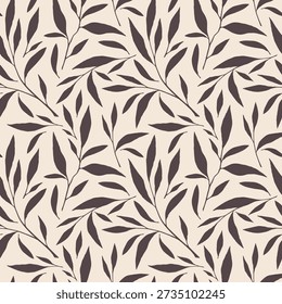 Rama con hojas sin patrón, patrón de flores botánicas, Ilustración vectorial, dibujado a mano. El follaje es de tonos marrones y beige. Un elemento para la tela, papel de embalaje, Fondo de pantalla