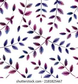 branch leaves seamless pattern with colorful plants foliage on white background. natural wallpaper. tropical background. vector design. Botanical background. Summer garden texture. jungle leaf