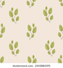 Branch with leaves seamless pattern. Green leaves and twigs. Flora plants. Creative minimalist. Hand drawn vector design