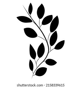 Branch with leaves. Branch silhouette on a white background. Vector illustration.