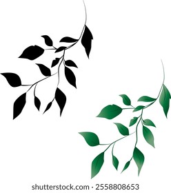 branch with leaves, vector drawing on a white background