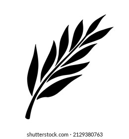 Branch with leaves vector icon. Hand drawn illustration isolated on white background. Plant twig silhouette, simple monochrome doodle. Botanical sketch. Nature clipart for decoration, design