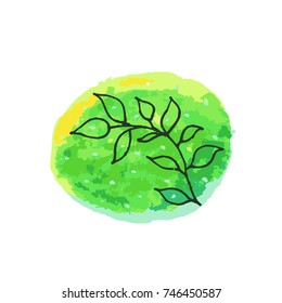 Branch with leaves vector illustration. Doodle style. Design, print, logo, decor, textile, paper.