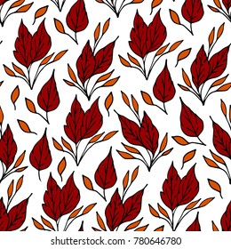 Branch with leaves vector illustration. Doodle style. Design, print, decor, textile, paper
