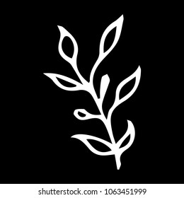 Branch with leaves vector illustration. Ink drawn herbal in sketch style for print, card, wrapping, textile and other vintage design.