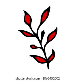 Branch with leaves vector illustration. Ink drawn herbal in sketch style for print, card, wrapping, textile and other vintage design.
