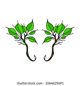 Branch with leaves vector illustration. Ink drawn herbal in sketch style for print, card, wrapping, textile and other vintage design.