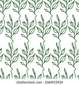 Branch with leaves vector illustration. Ink drawn herbal in sketch style for print, card, wrapping, textile and other vintage design.