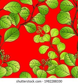 Zweig mit Blättern. Vektorbild. Nahtloses Muster.  Blumenmotive. Verwenden Sie gedruckte Materialien, Schilder, Stoffdrucke, Websites, Karten, Plakate, Postkarten, Verpackungen.