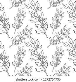 branch with leaves vector seamless pattern isolated on white bac