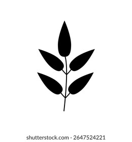 branch with leaves vector silhouette isolated on white background 